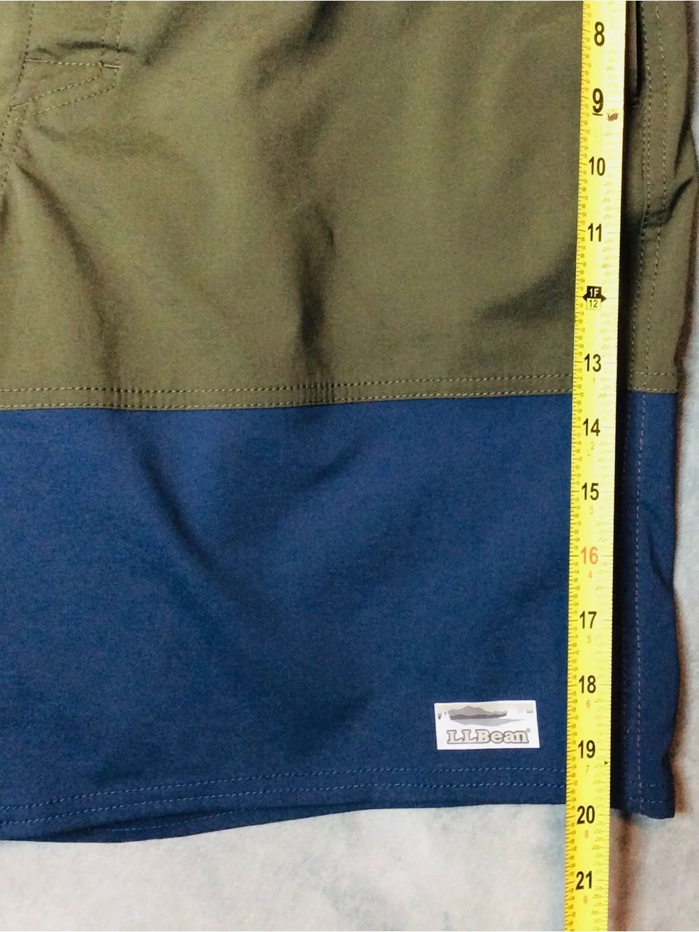 L.L. Bean Olive and Navy Colorblock Swim Board Shorts
